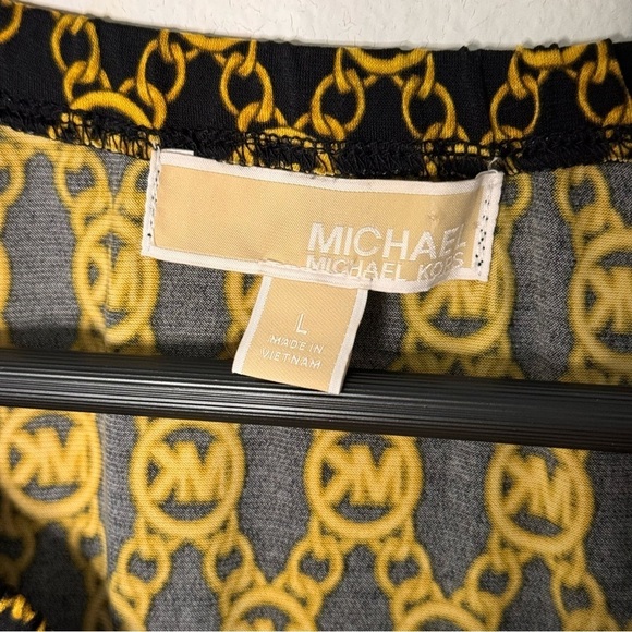 Michael Kors logo monogram black gold stretch tunic blouse top size L - Picture 5 of 10
